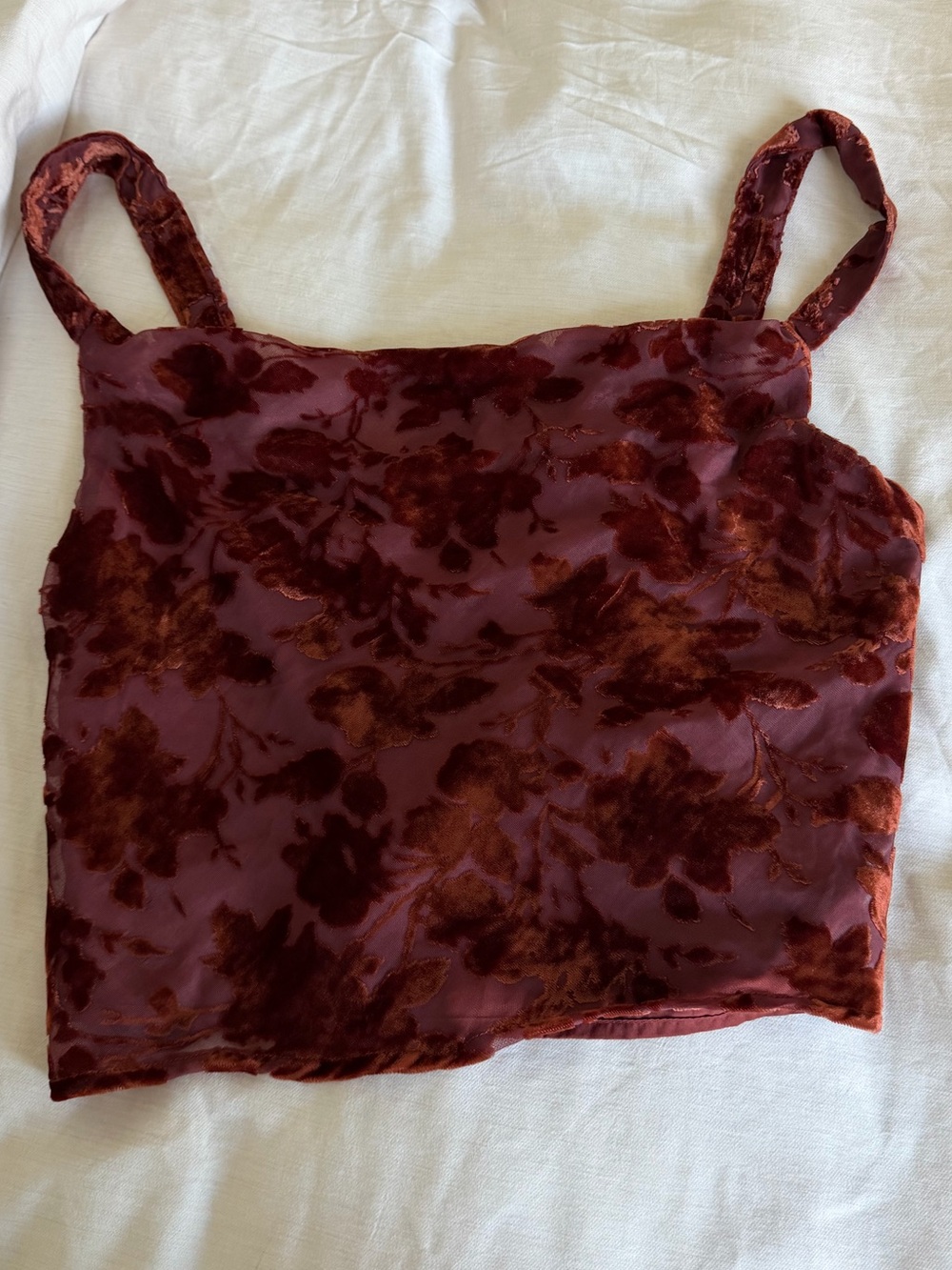 Princess Polly Velvet Burnt Red Floral Tank Top and skirt- Women